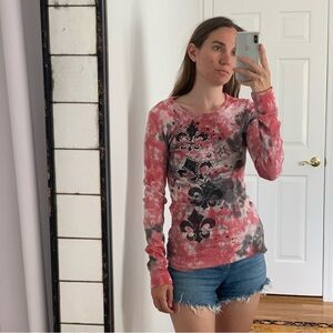 VTG Y2K Waffle Knit Tie Dye Rhinestones Pink by TParty medium small